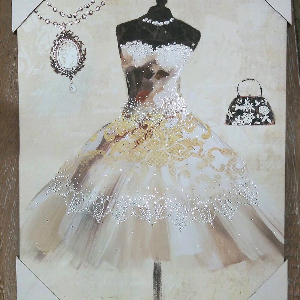Art Canvas Giclee Wedding Dress Multimedia  Jewels Cameo Purse wood frame New